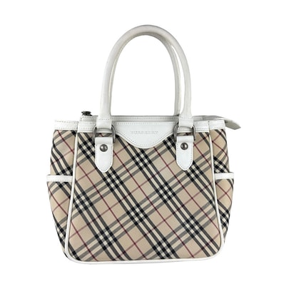 バーバリー BURBERRY ハンドバッグ レザー/ナイロンキャンバス ホワイト×ベージュ レディース【中古】 z6760