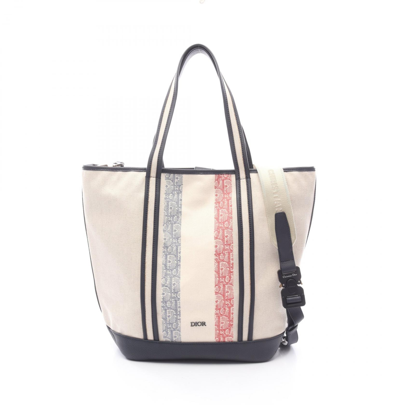 ディオール Dior オブリーク ヴォヤージュ 2WAY トートバッグ バッグ キャンバス レザー メンズ アイボリー系 / ネイビー系 / レッド系 【中古】