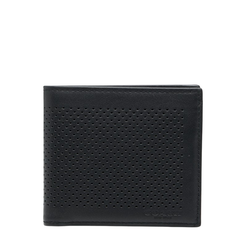 コーチ パンチング 二つ折り財布 ブラック レザー メンズ COACH 中古
