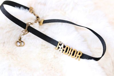 Dior J'ADIOR Choker Metal and Black Grosgrain Ribbon "Antique Gold"