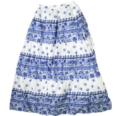 Polo by Ralph Lauren ポロバイラルフローレン フローラルコットンボイルティアードスカート 0 BLUE/WHITE 花柄 ロング ボトムス g18259