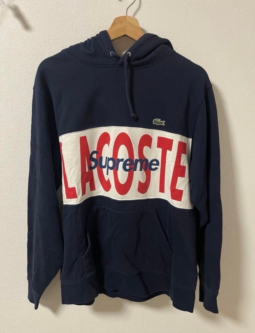 Supreme / Lacoste Logo Panel Hooded Sweatshirt "Navy"