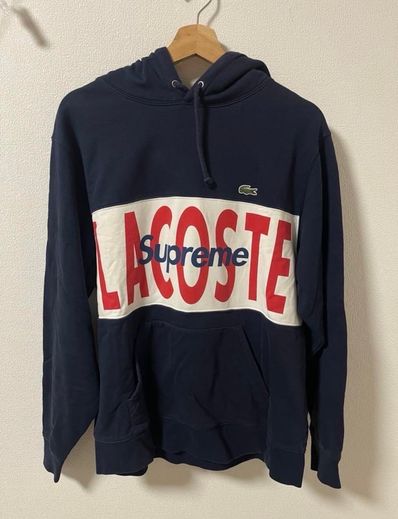 Supreme / Lacoste Logo Panel Hooded Sweatshirt "Navy"