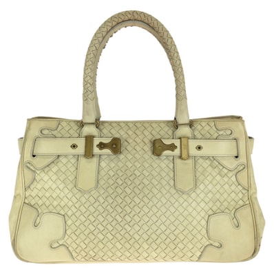 BOTTEGAVENETA ボッテガヴェネタ ヴィンテージ イントレチャート ベージュ ライトベージュ ゴールド金具 レザー トートバッグ ハンドバッグ 1-0294071 【中古】