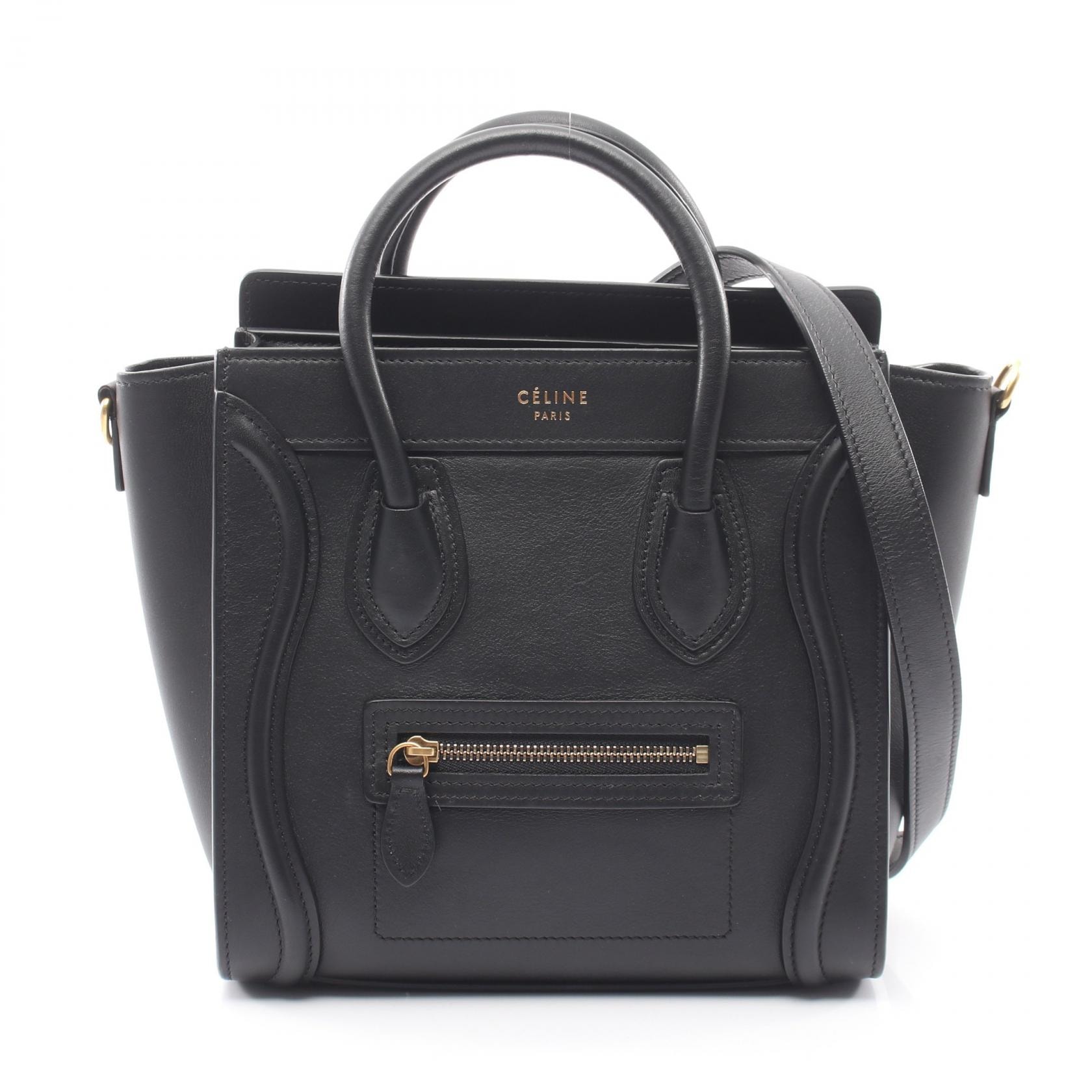 セリーヌ CELINE ラゲージ ナノショッパー 2WAY ハンドバッグ バッグ レザー レディース ブラック系 【中古】
