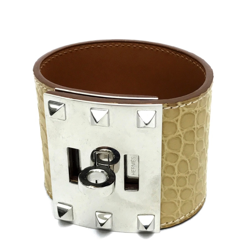 エルメス HERMES ケリードッグ エクストリーム メンズ レディース ブレスレット アクセサリー バングル アリゲーター □Q刻 ベージュ系 新品同様