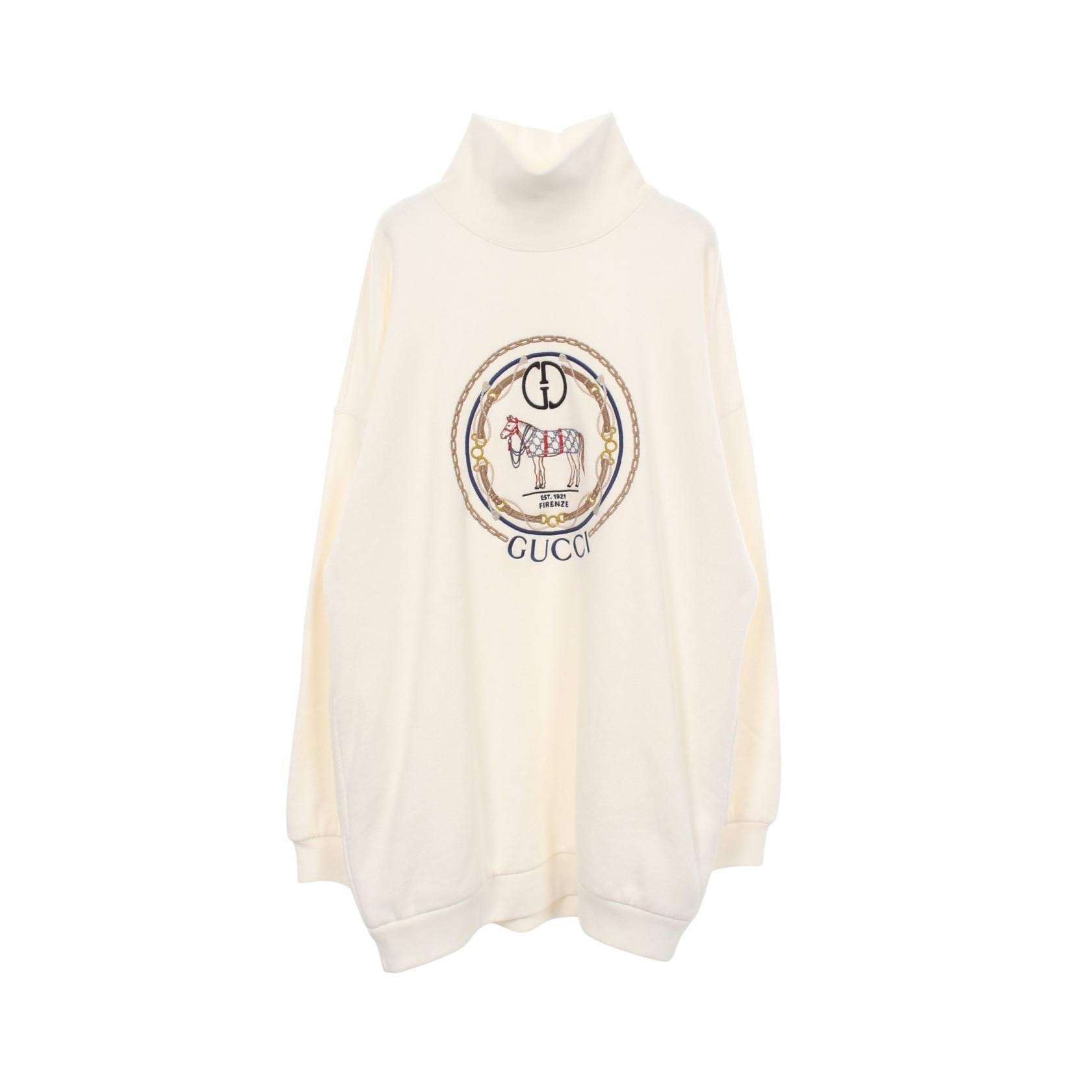 グッチ GUCCI ロゴ 刺繍 スウェット 衣料品 トップス コットン レディース ホワイト系 / ブルー系 / ゴールド系 760367 【中古】
