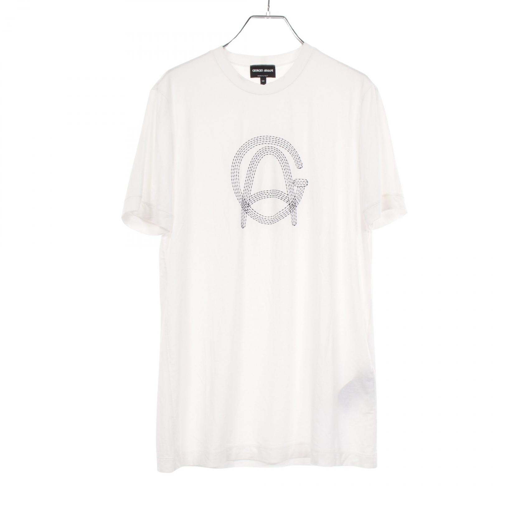 ジョルジオアルマーニ GIORGIO ARMANI ロゴ 半袖Tシャツ 衣料品 トップス レーヨン メンズ ホワイト系 3GST58 【中古】