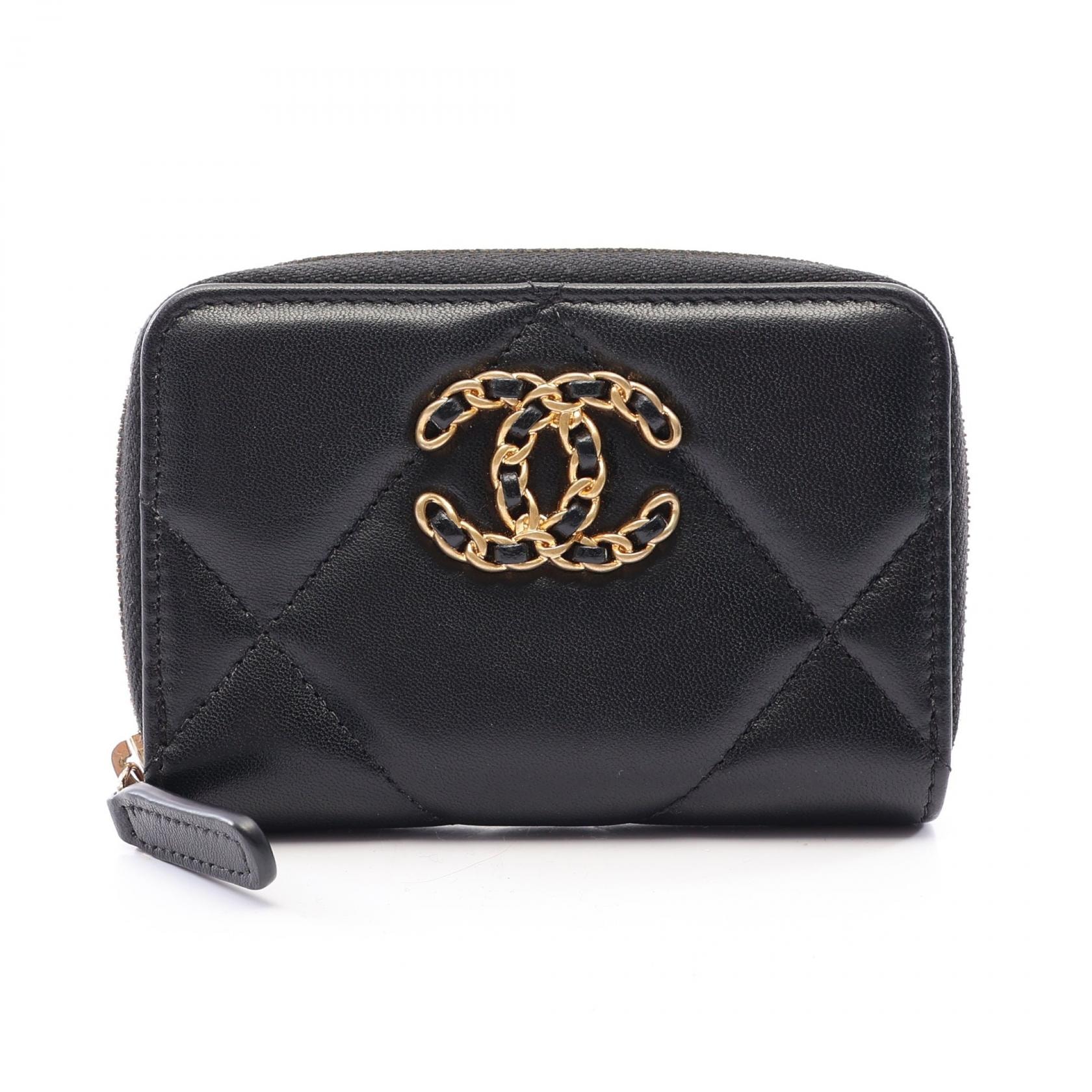 シャネル CHANEL シャネル19 ジップコインパース コインケース 財布 ラムスキン(羊革) レディース ブラック系 AP0949 【中古】