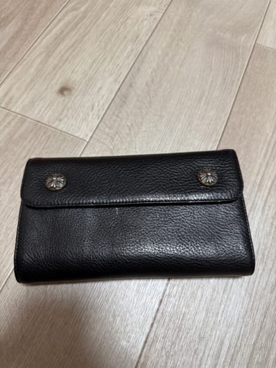 Chrome Hearts Wave Cross Ball Button Leather Wallet "Black/Silver"