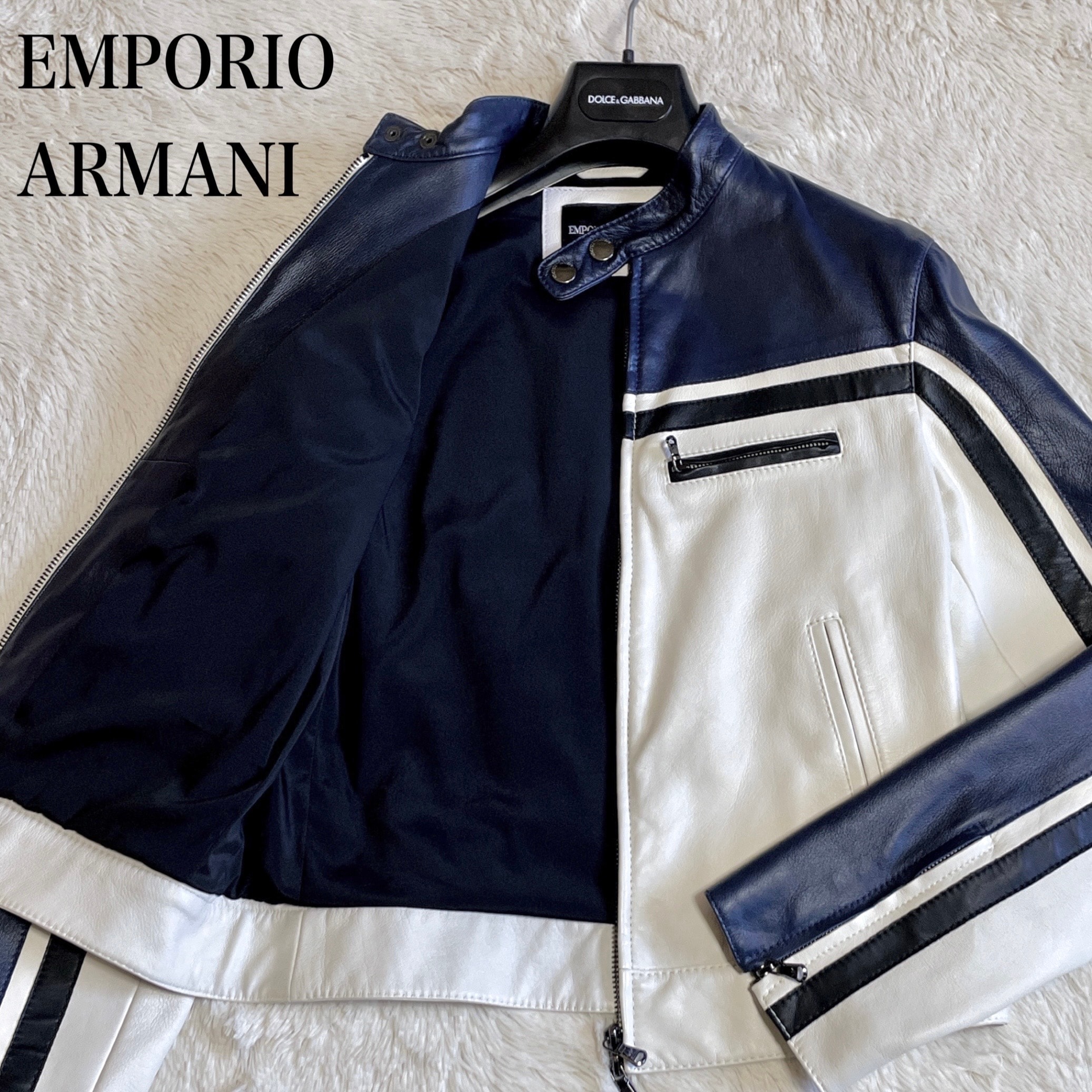エンポリオアルマーニ バイカラー シングルライダースジャケット レザージャケット