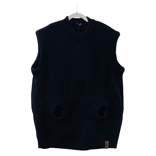 ルイヴィトン LOUIS VUITTON フード スリーブレスニット FLKW83 ノースリーブ ニット ウール ブラック 美品