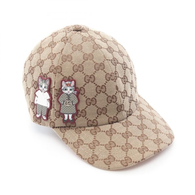 グッチ GUCCI GUCCI × ヒグチユウコ GGキャンバス キャップ 帽子 コットン レディース ベージュ系 / ピンク系 【中古】