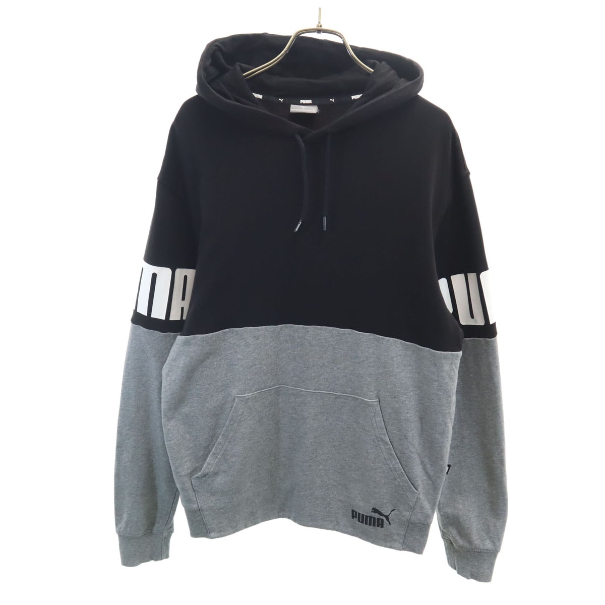 PUMA プーマ バイカラー 長袖 スウェットパーカー S ブラック系 プルオーバー