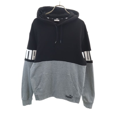 PUMA プーマ バイカラー 長袖 スウェットパーカー S ブラック系 プルオーバー