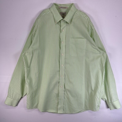古着 エルエルビーン L.L.Bean 長袖シャツ 胸ポケ ボタンダウン L グリーン系 ストライプ メンズ