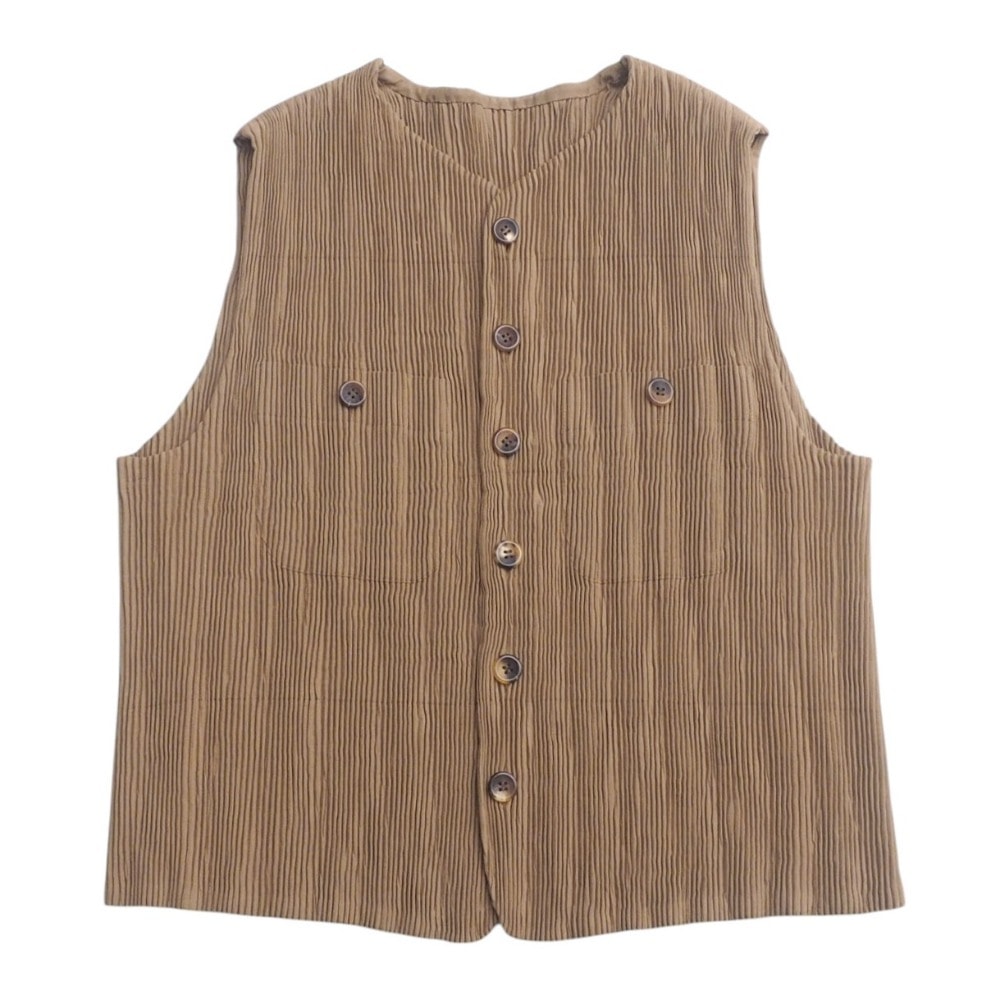 ISSEY MIYAKE イッセイミヤケ ベスト サイズM プリーツ ジレ ブラウン ブランド古着【中古】20250414/RA4236