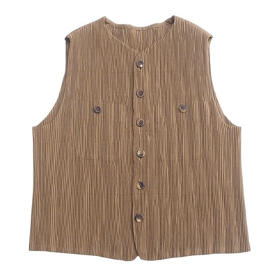 ISSEY MIYAKE イッセイミヤケ ベスト サイズM プリーツ ジレ ブラウン ブランド古着【中古】20250414/RA4236