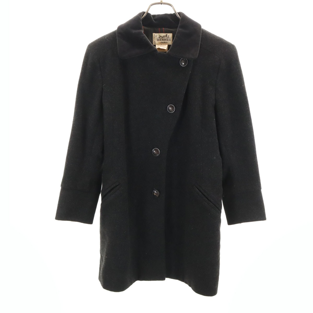 美品 HERMES エルメス フランス製 ウールコート 38 グレー
