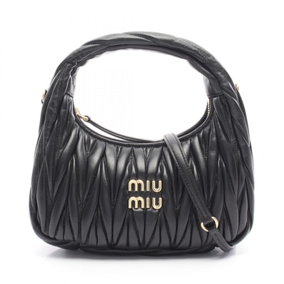 ミュウ ミュウ Miu Miu ワンダー マテラッセ ホーボーバッグ 2WAY ハンドバッグ バッグ レザー レディース ブラック系 5BC125AN88F0002 【新品】