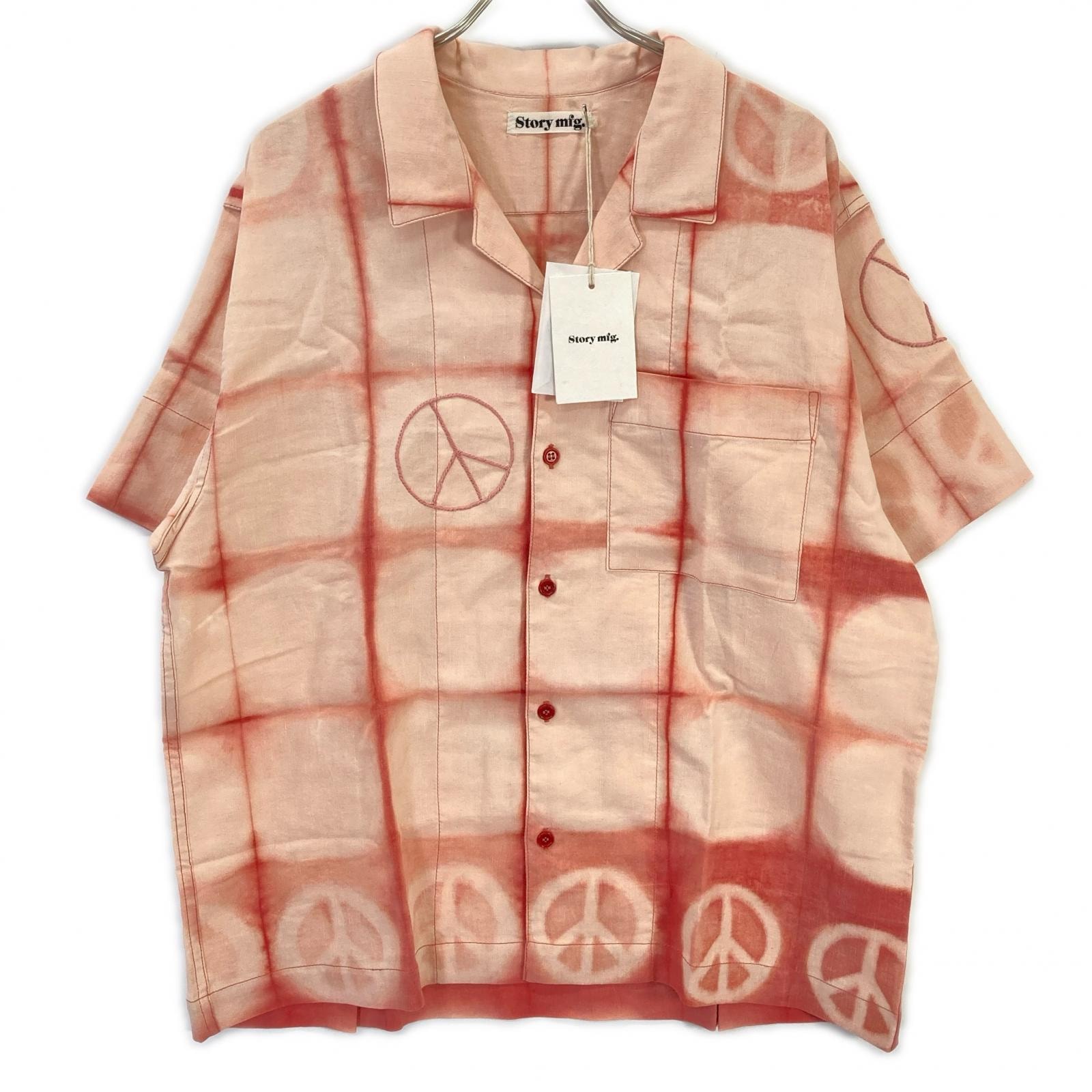 ストーリーエムエフジー 26SS ピンク Greetings Shirt Pink Peace Clamp コットンリネンシャツ M