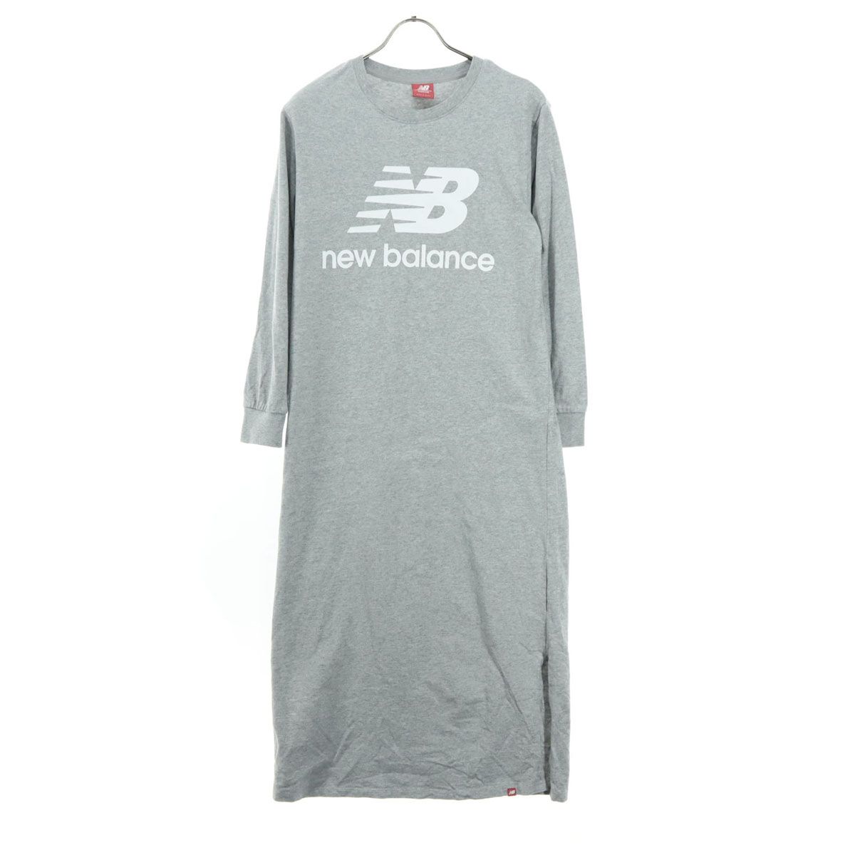 NEW BALANCE ニューバランス ロゴプリント 長袖 ロングワンピース M グレー
