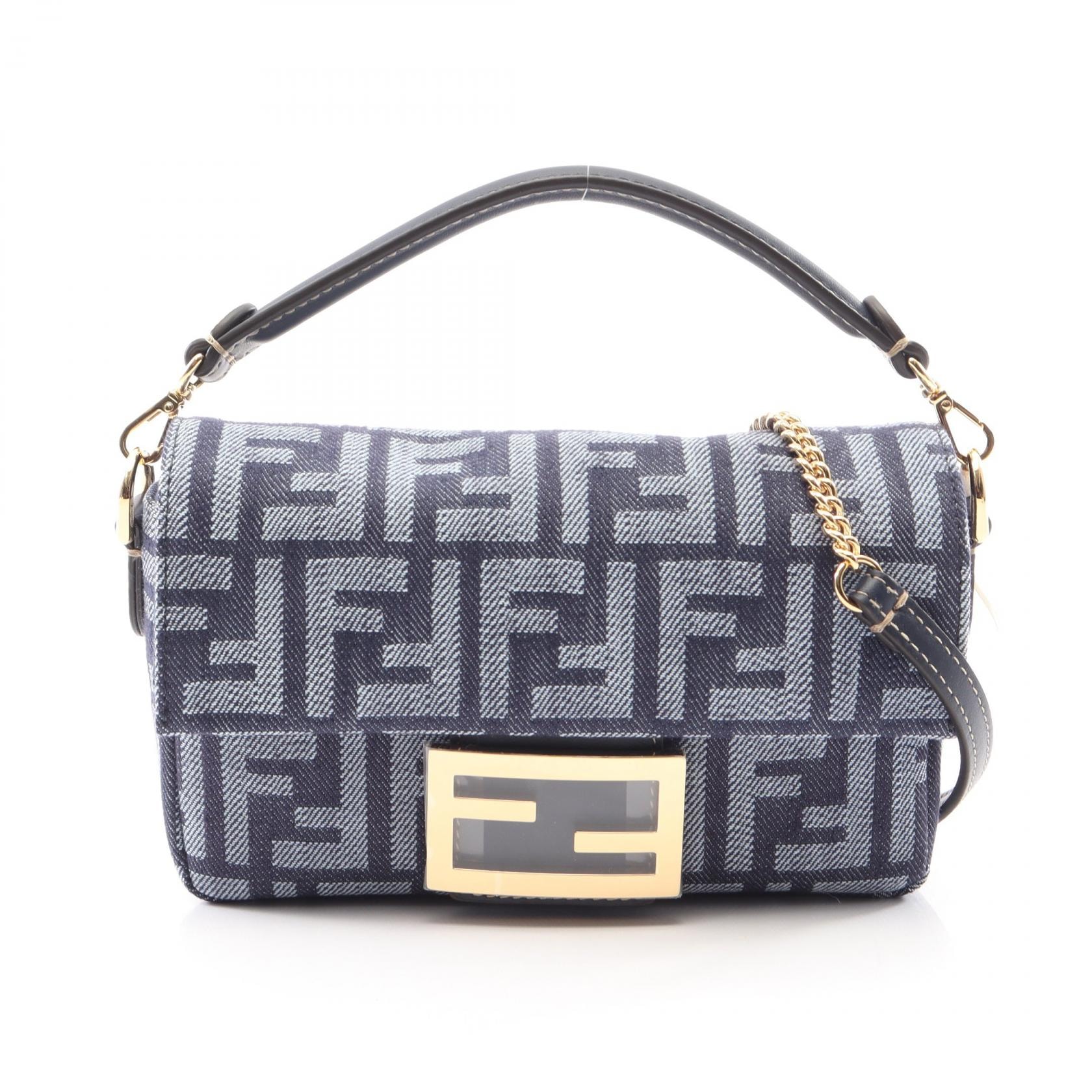 フェンディ FENDI ミニバゲット スモール 2WAY ハンドバッグ バッグ デニム レザー レディース ネイビー系 8BS017AWVAF0NAP 【新品】