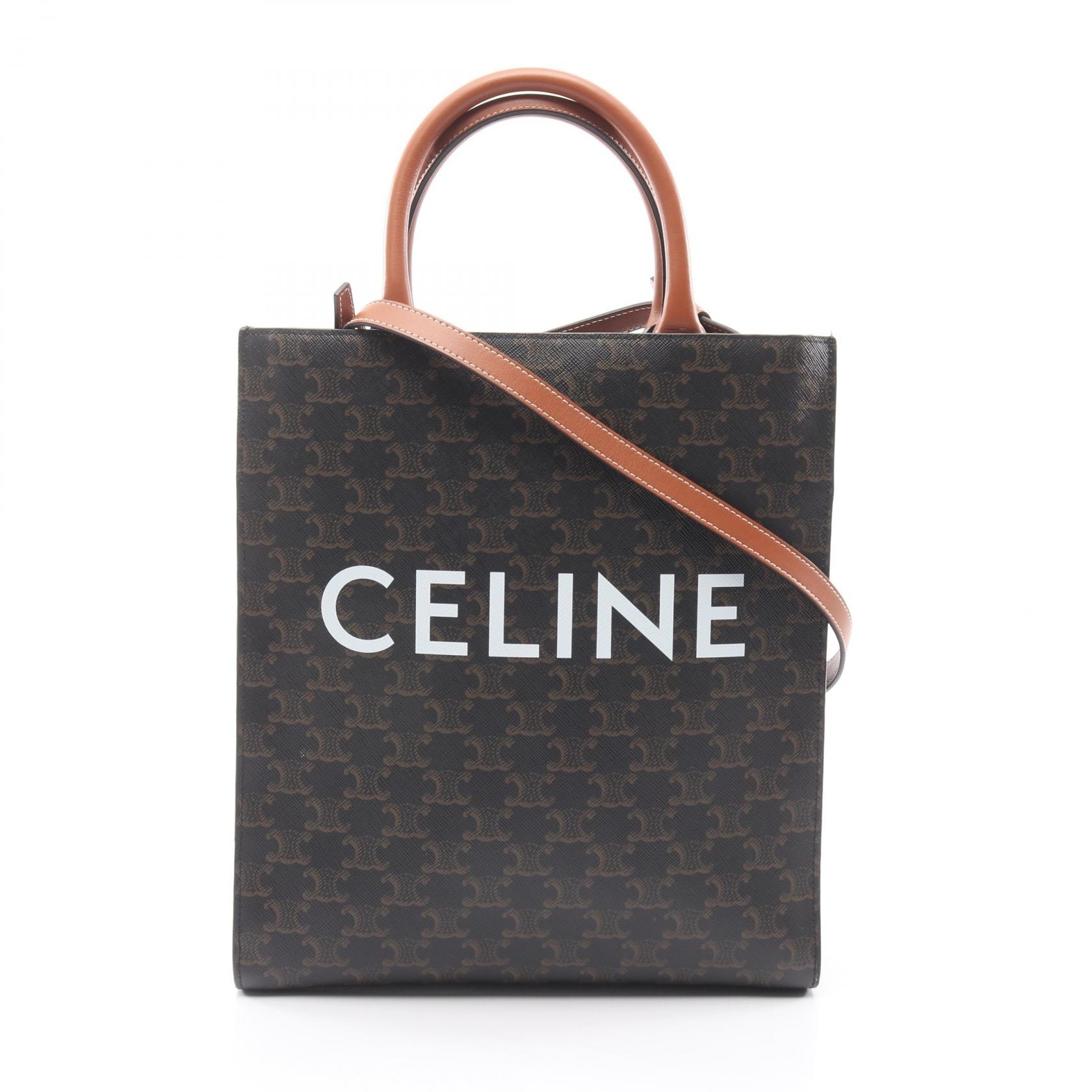 セリーヌ CELINE スモール バーティカル カバ トリオンフ トートバッグ バッグ PVCコーティングキャンバス レザー レディース ブラック系 / ブラウン系 【中古】