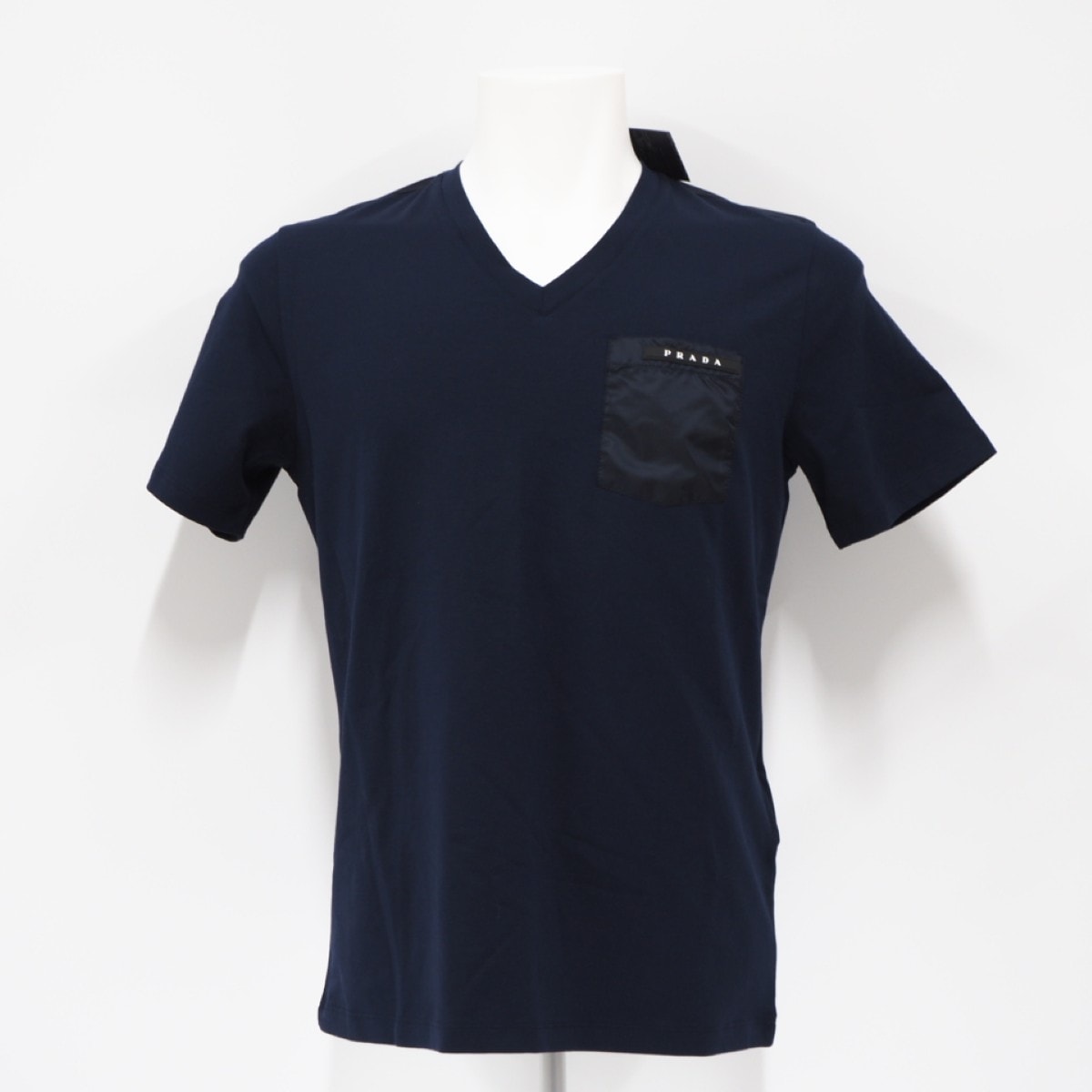 未使用 PRADA プラダ ラバーロゴ 半袖Tシャツ S SJN251 半袖シャツ ネイビー コットン ナイロン メンズ