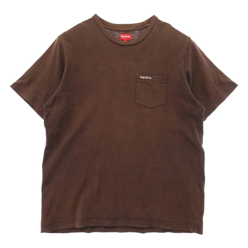 Supreme シュプリーム 22SS Pocket S/S Tee ロゴ 刺繍 ポケット Tシャツ 半袖 カットソー ブラウン系 L【中古】