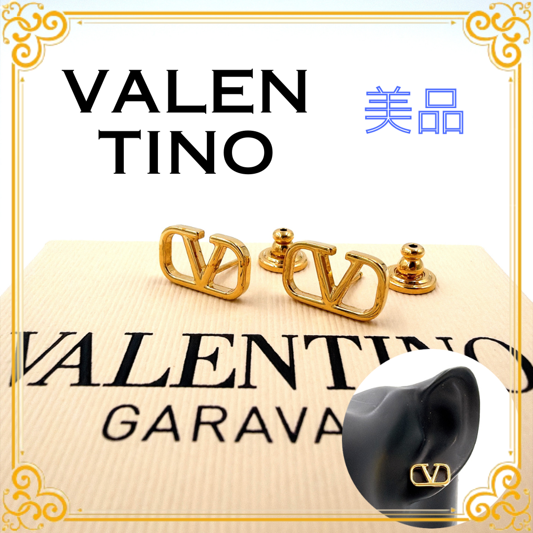 ■美品■ VALENTINO ヴァレンティノ ガラヴァーニ Vロゴ シグネチャー ピアス ゴールド 耳飾り アクセサリー ロゴ レディース 箱付き