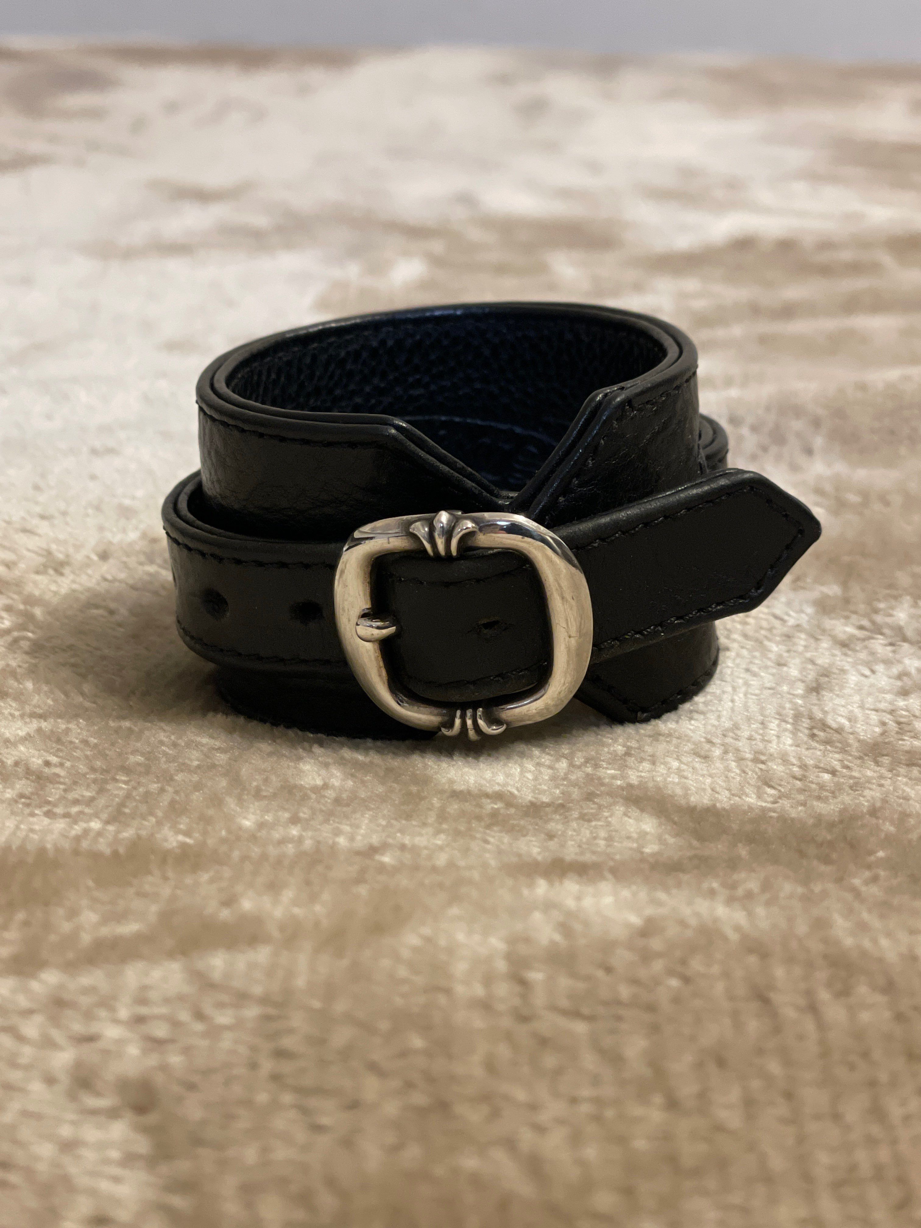 Chrome Hearts RR Tiny Buckle Leather Bracelet "Black/Silver"