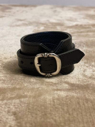 Chrome Hearts RR Tiny Buckle Leather Bracelet "Black/Silver"