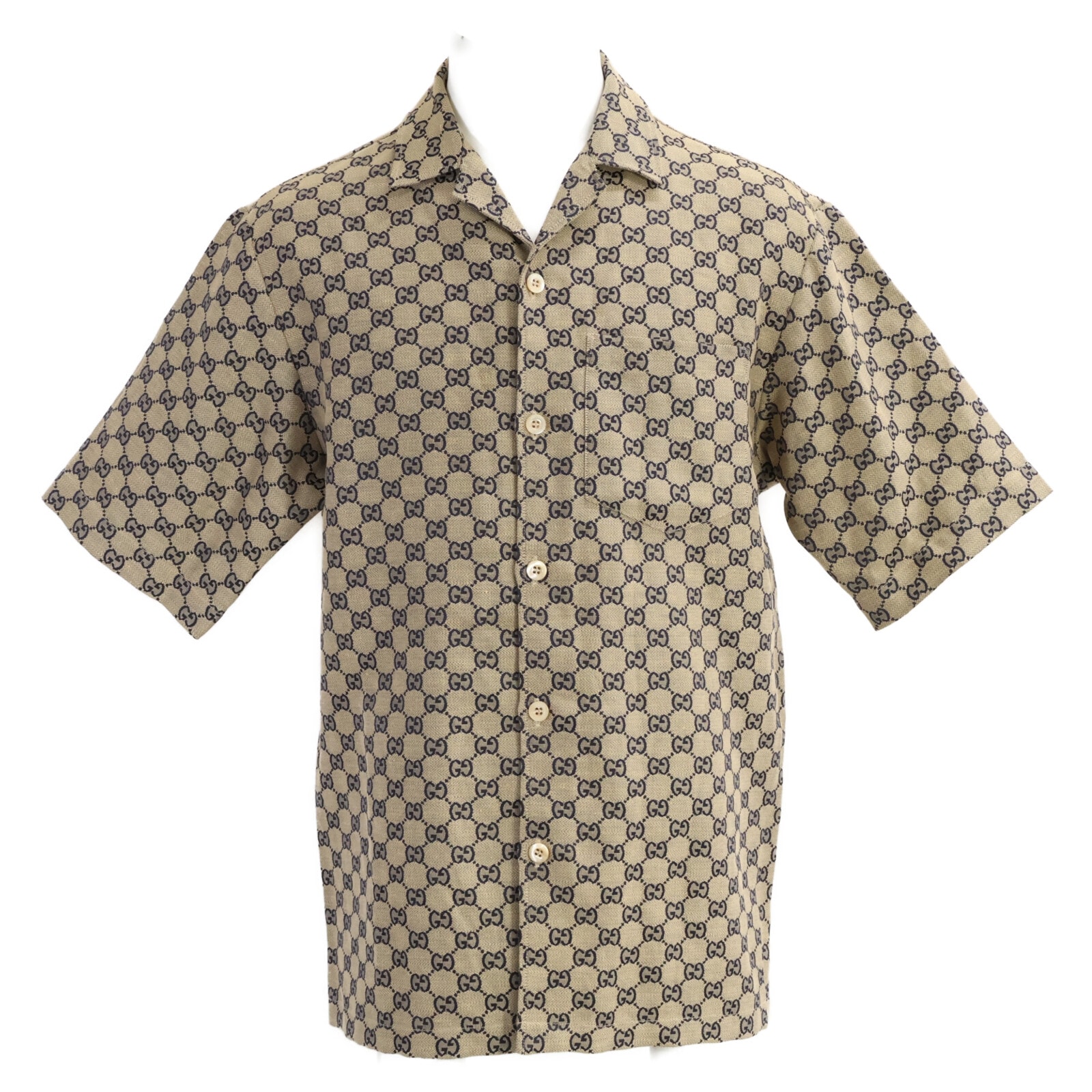 グッチ 【美品/国内正規/23年製】742707 ZAM7G GGリネン ブレンド キャンバス シャツ 44