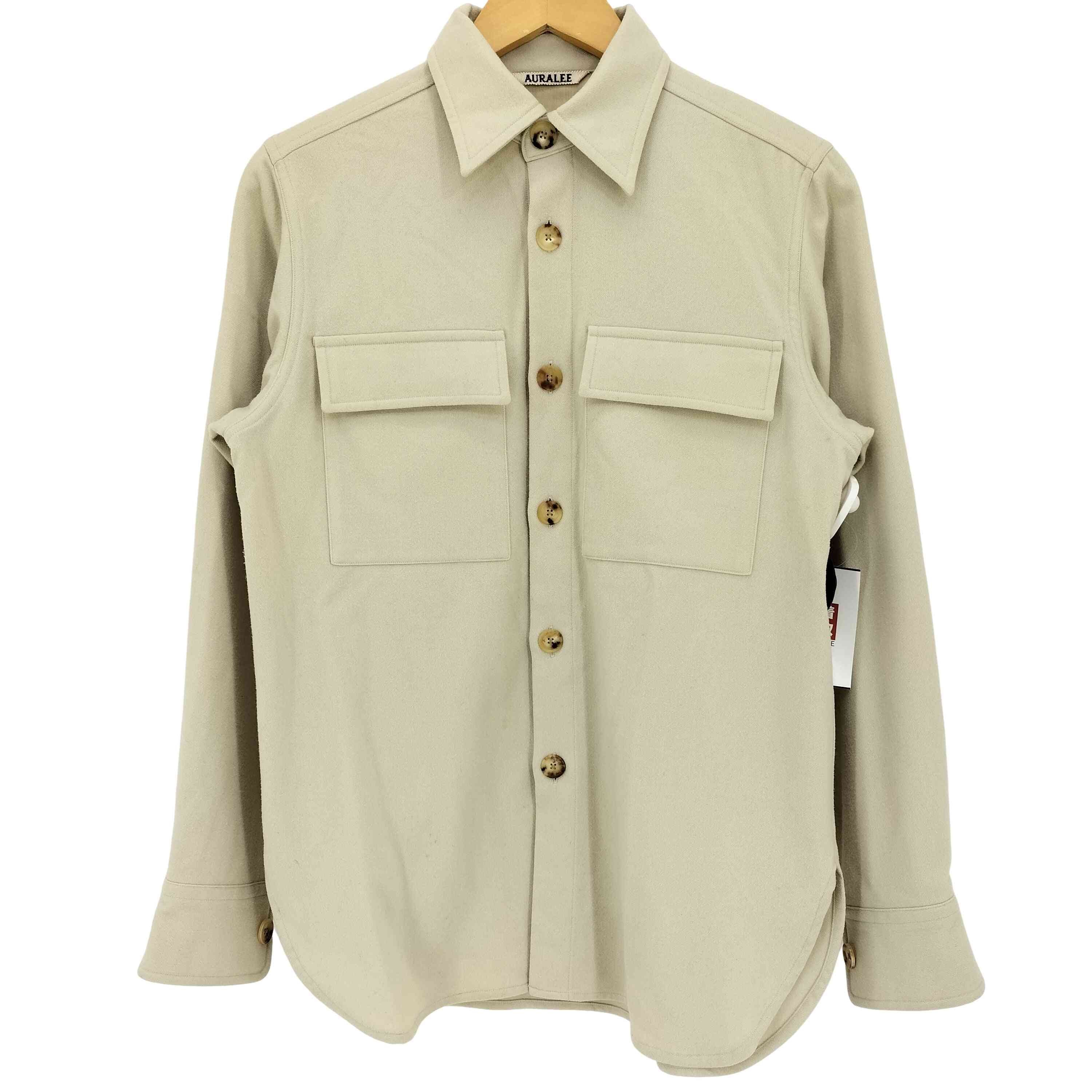 AURALEE Cotton Silk Stripe Stand Collar Shirt 