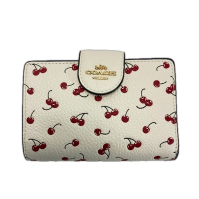 COACH コーチ チェリー柄 CFA19 クリームホワイト 2つ折り財布 レディース ゴールド金具