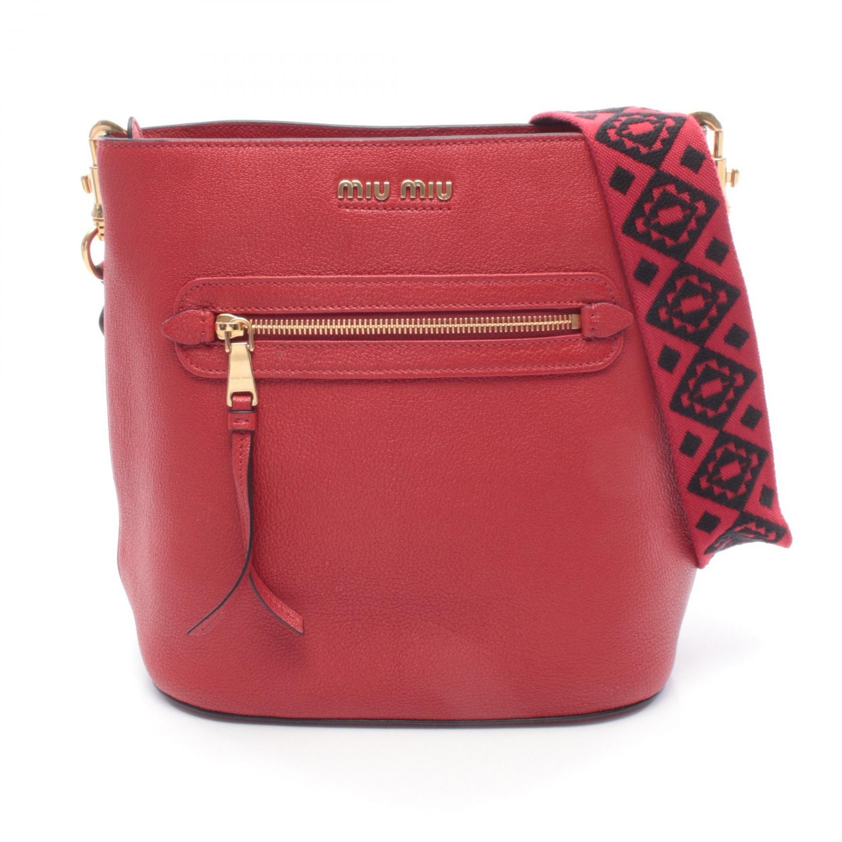 ミュウ ミュウ Miu Miu MADRAS マドラス ショルダーバッグ バッグ レザー レディース レッド系 【中古】