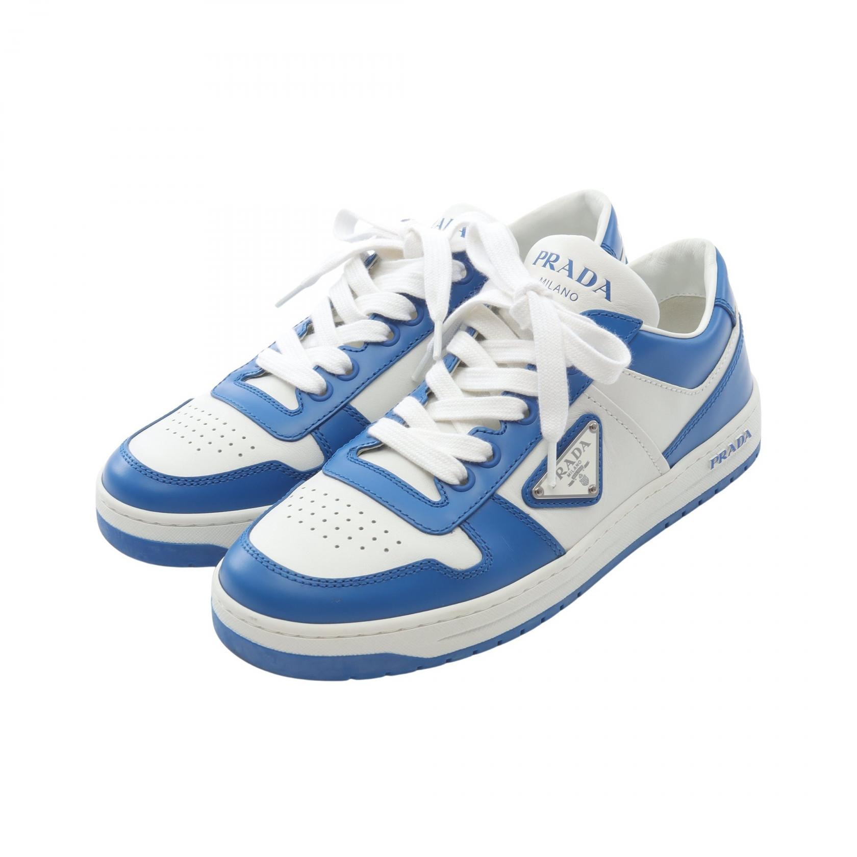 プラダ PRADA ダウンタウン スニーカー 靴 レザー レディース ホワイト系 / ブルー系 【中古】