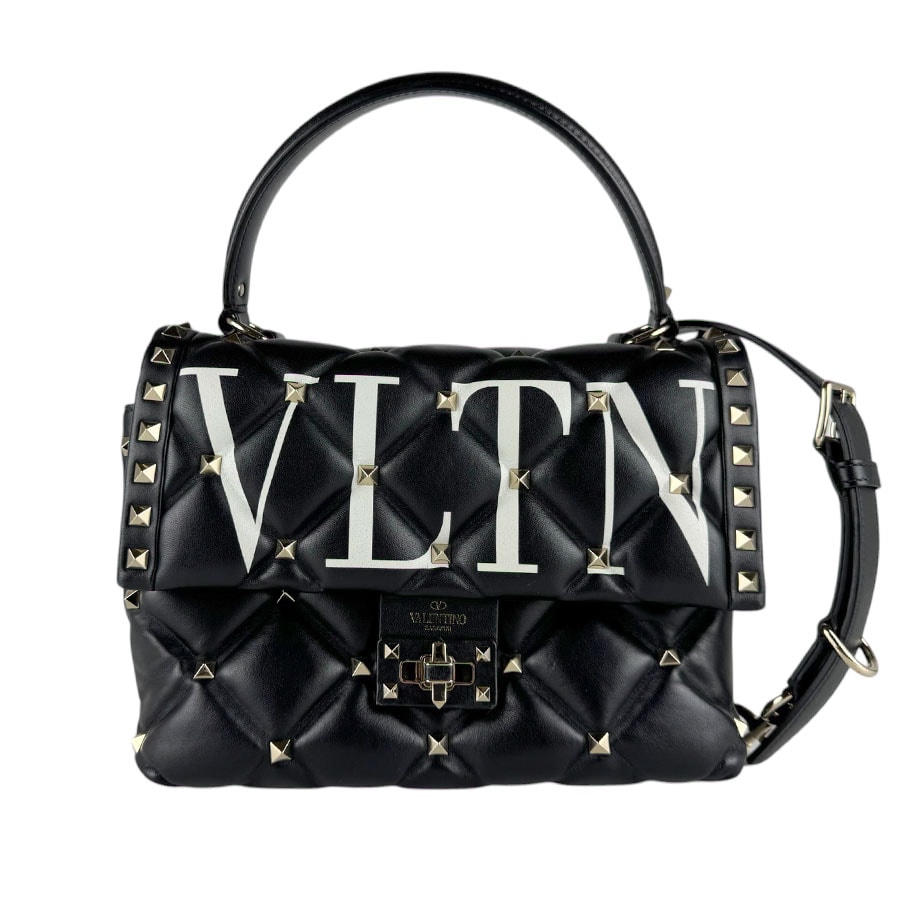 ヴァレンティノ ガラヴァーニ Valentino Garavani ハンドバッグ ショルダーバッグ ロックスタッズ レザー/メタル ブラック/ホワイト/ゴールド レディース【中古】 z9364