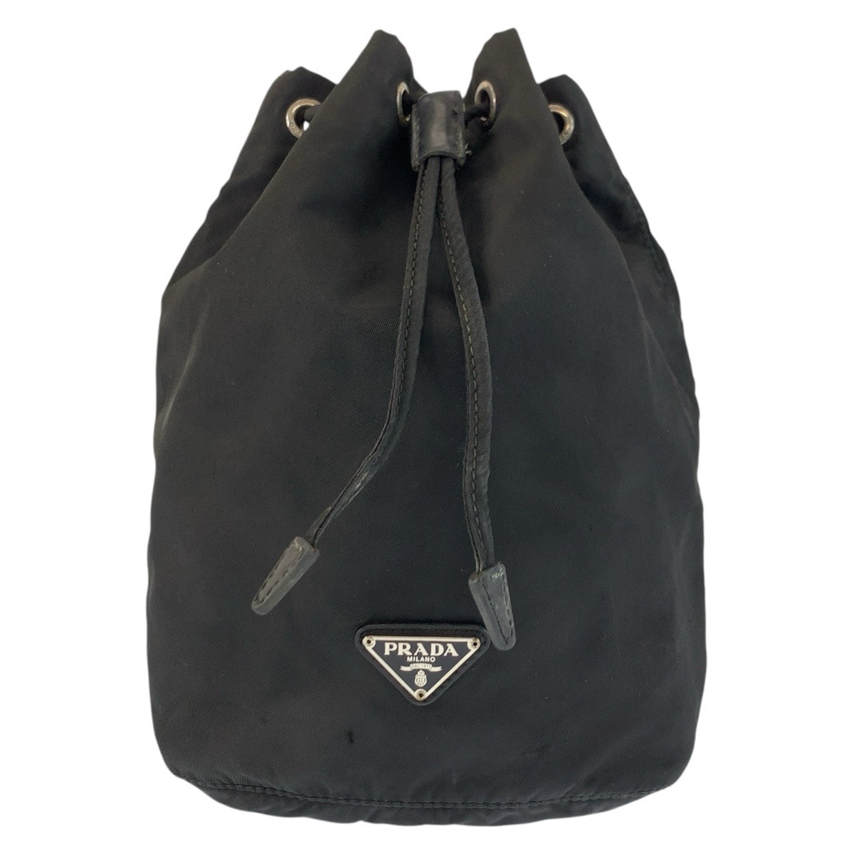 PRADA プラダ テスート 三角ロゴプレート ブラック 黒 シルバー金具 ナイロン 巾着ポーチ 603573 【中古】