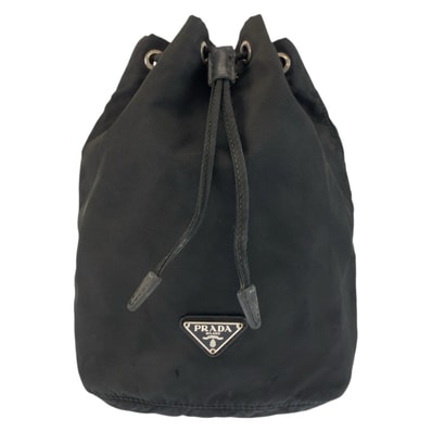 PRADA プラダ テスート 三角ロゴプレート ブラック 黒 シルバー金具 ナイロン 巾着ポーチ 603573 【中古】