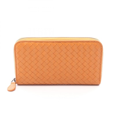 ボッテガヴェネタ BOTTEGA VENETA イントレチャート ラウンド長財布 財布 レザー メンズ レディース オレンジ系 【中古】