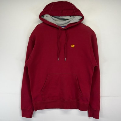 古着 チャンピオン Champion パーカー プルオーバー ワンポイントロゴ刺繍デザイン フーディー トレーナー M レッド メンズ
