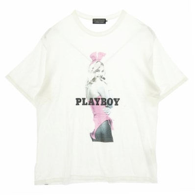 HYSTERIC GLAMOUR ヒステリックグラマー PLAYBOY プレイボーイ 22AW 02223CT10 × PLAYBOY BUNNY GIRL プレイボーイ バニーガール フロントプリント 半袖 Tシャツ カットソー オフホワイト系 XL【中古】