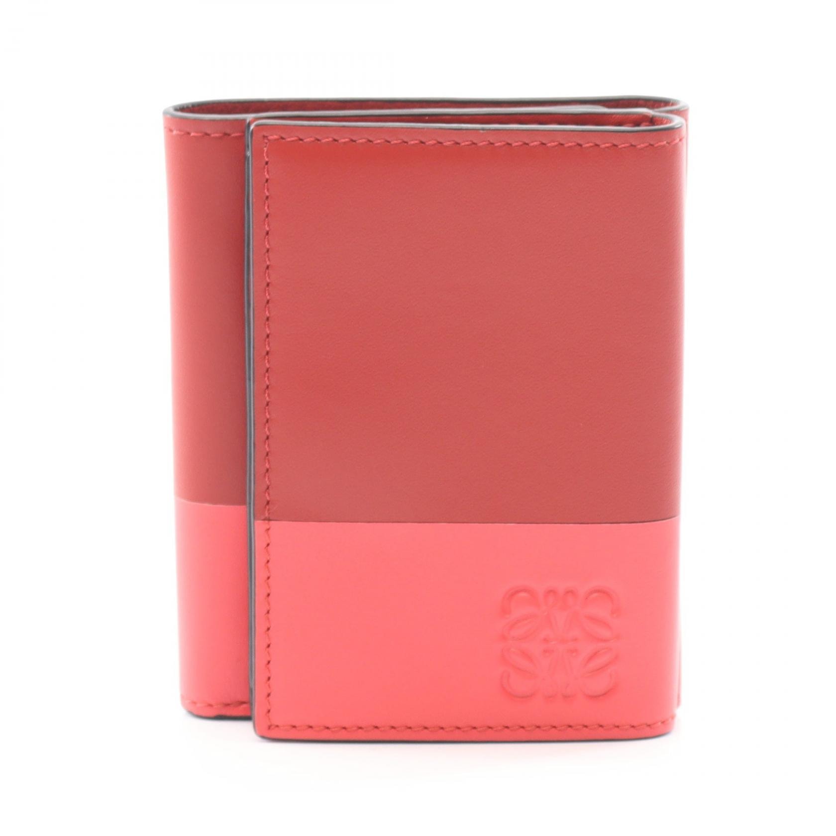 ロエベ LOEWE トライフォールド ウォレット 三つ折り長財布 財布 レザー レディース レッド系 / ピンク系 109.10.S26 【中古】