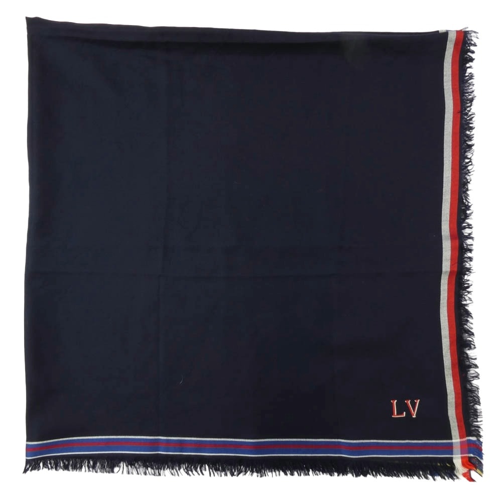 LOUIS VUITTON ルイ・ヴィトン ストール MP1702 ロゴ ウール シルク 大判ストール ネイビー系【中古】