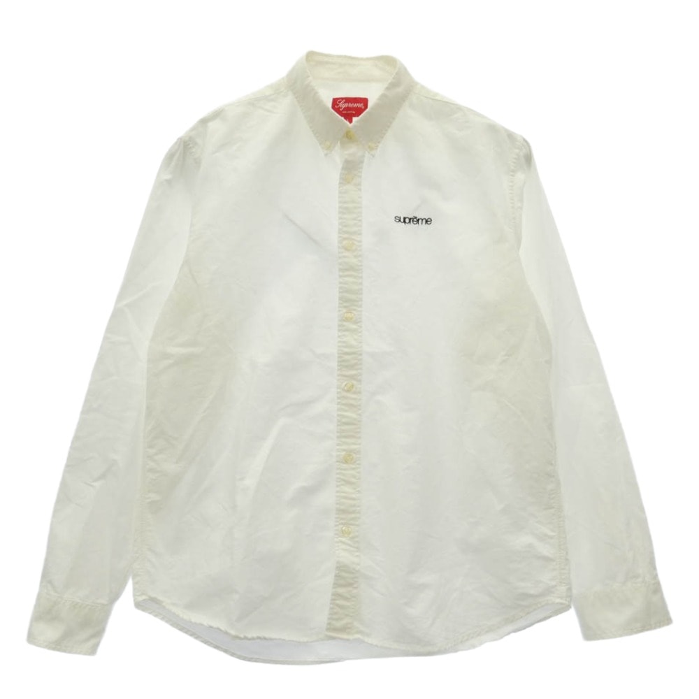 Supreme シュプリーム 18SS Washed Twill Shirt ウォッシュド ツイル ボタンダウン クラシック ロゴ 刺繍 シャツ ホワイト系 L【中古】