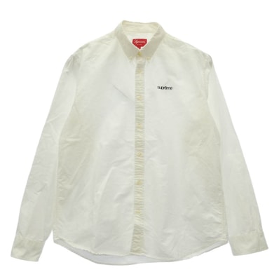 Supreme シュプリーム 18SS Washed Twill Shirt ウォッシュド ツイル ボタンダウン クラシック ロゴ 刺繍 シャツ ホワイト系 L【中古】