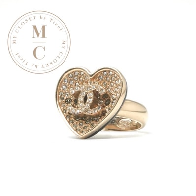 シャネル CHANEL リング 指輪 ゴールド ブラック ココマーク ハート ラインストーン