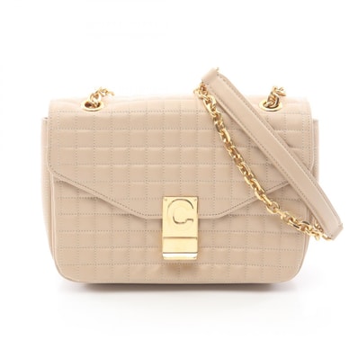 セリーヌ CELINE C キルティング ショルダーバッグ バッグ レザー レディース ベージュ系 【中古】